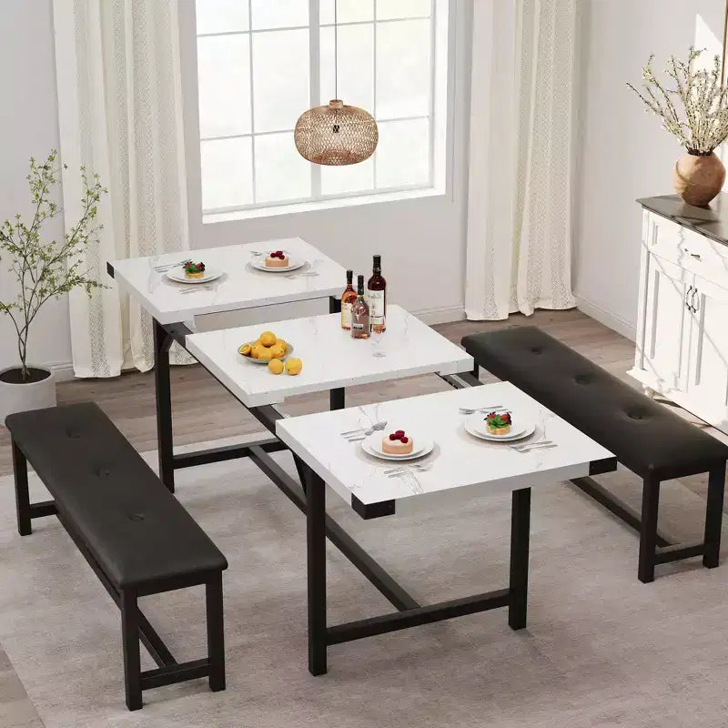 Set da pranzo 63 per 4-8 persone, ampio set da cucina allungabile con 2 panche imbottite per 6 persone, set da pranzo rettangolare da 3 pezzi per 4 persone