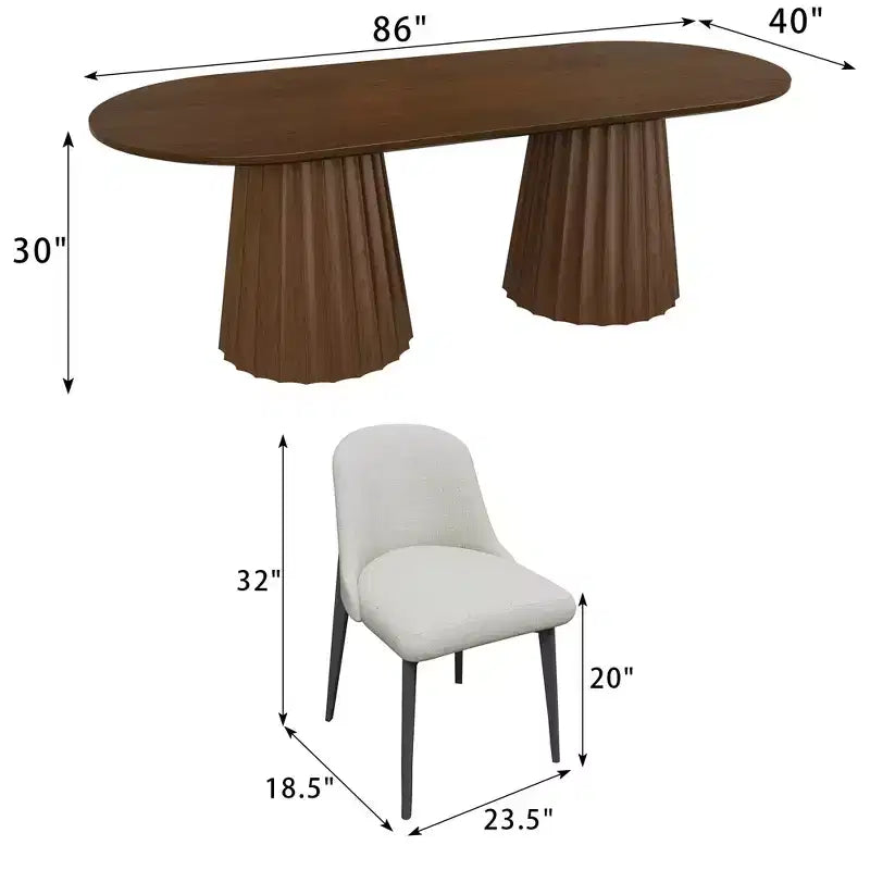 86-Zoll-ovaler Esstisch mit doppeltem Untergestell in Schwarz und 8 Esszimmerstühlen, geeignet für Esszimmer / Wohnzimmer