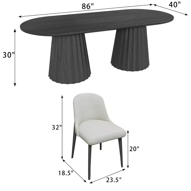 86-Zoll-ovaler Esstisch mit doppeltem Untergestell in Schwarz und 8 Esszimmerstühlen, geeignet für Esszimmer / Wohnzimmer