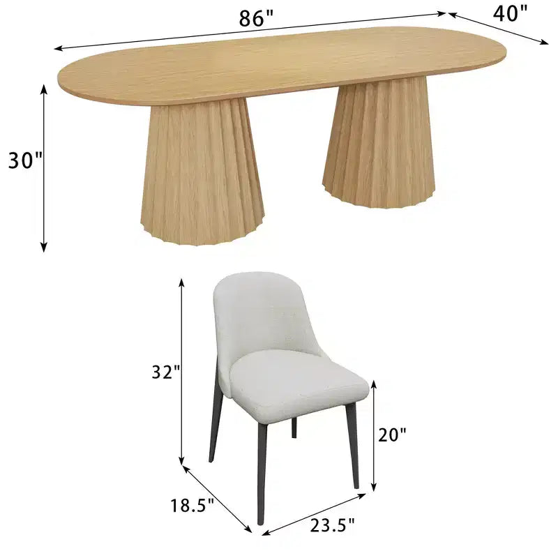86-Zoll-ovaler Esstisch mit doppeltem Untergestell in Schwarz und 8 Esszimmerstühlen, geeignet für Esszimmer / Wohnzimmer