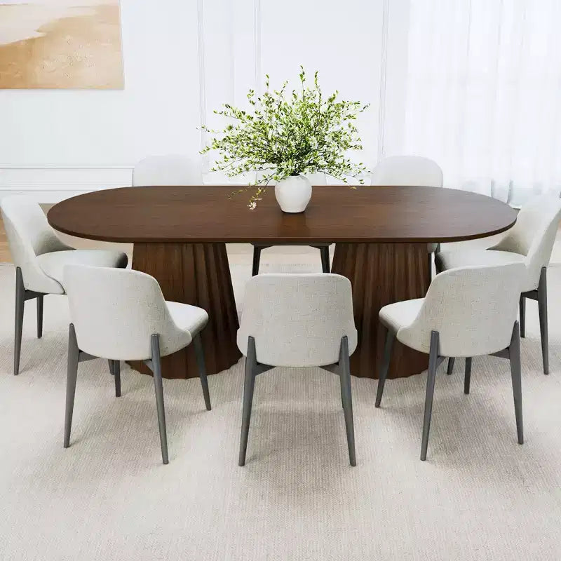 Tavolo da pranzo ovale nero a doppia base da 86 pollici con 8 sedie da pranzo, adatto per sala da pranzo/soggiorno