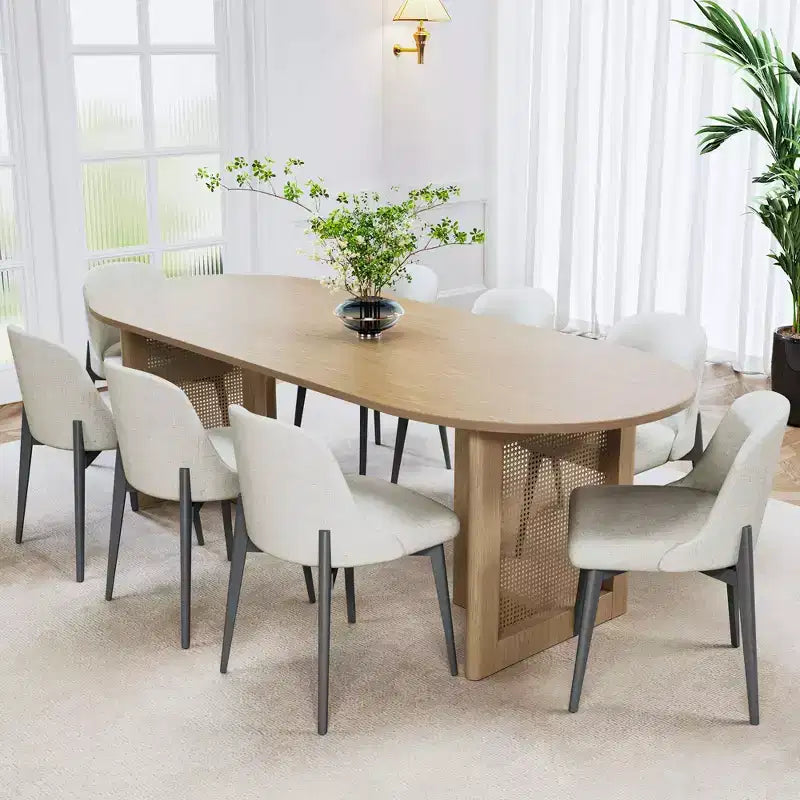 79 inch Vine Woven Oval Walnut Colored Dining Table with 8 Dining chairs Suitable for Dining Room and Living Room