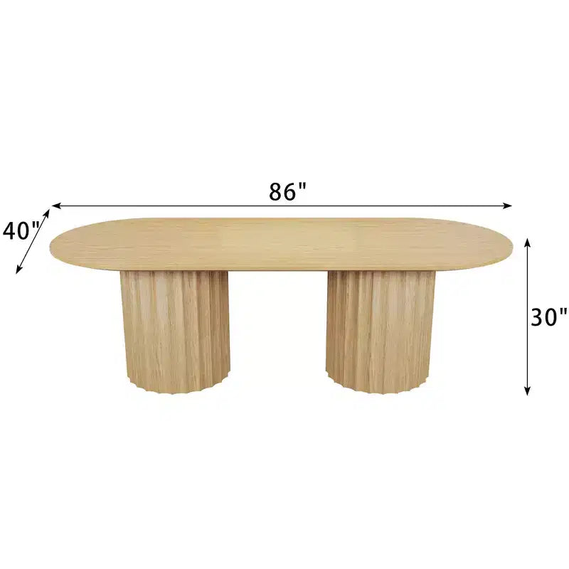 86 inch Cylindrical Double-base Oval Black Dining Table with 8 Dining chairs Suitable for Dining Room / Living Room
