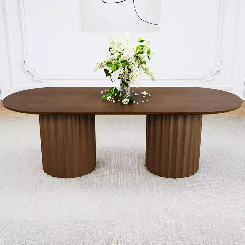86 inch Cylindrical Double-base Oval Black Dining Table with 8 Dining chairs Suitable for Dining Room / Living Room