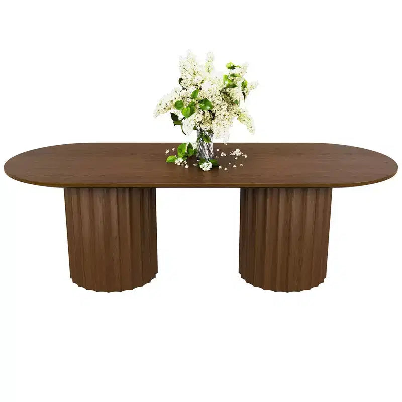 86 inch Cylindrical Double-base Oval Black Dining Table with 8 Dining chairs Suitable for Dining Room / Living Room