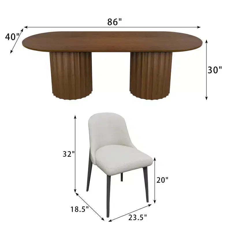 86 inch Cylindrical Double-base Oval Black Dining Table with 8 Dining chairs Suitable for Dining Room / Living Room