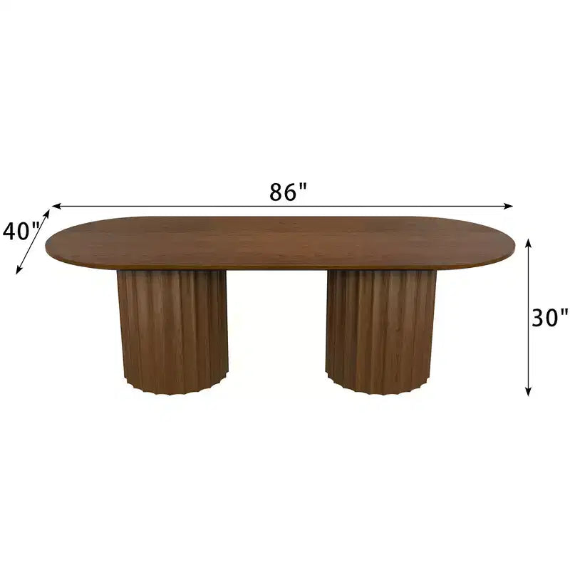 86 inch Cylindrical Double-base Oval Black Dining Table with 8 Dining chairs Suitable for Dining Room / Living Room