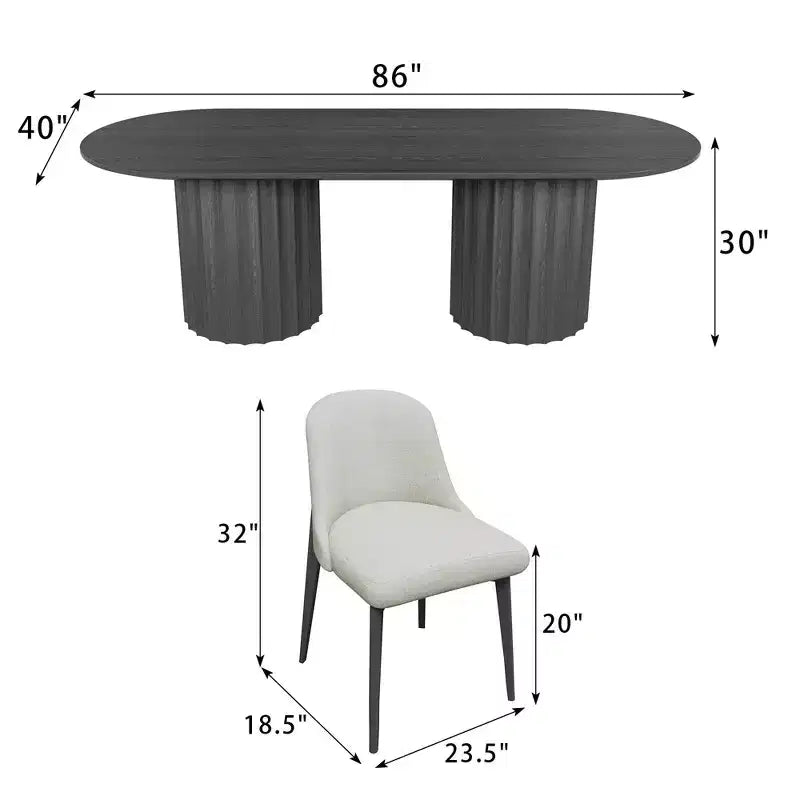 86 inch Cylindrical Double-base Oval Black Dining Table with 8 Dining chairs Suitable for Dining Room / Living Room
