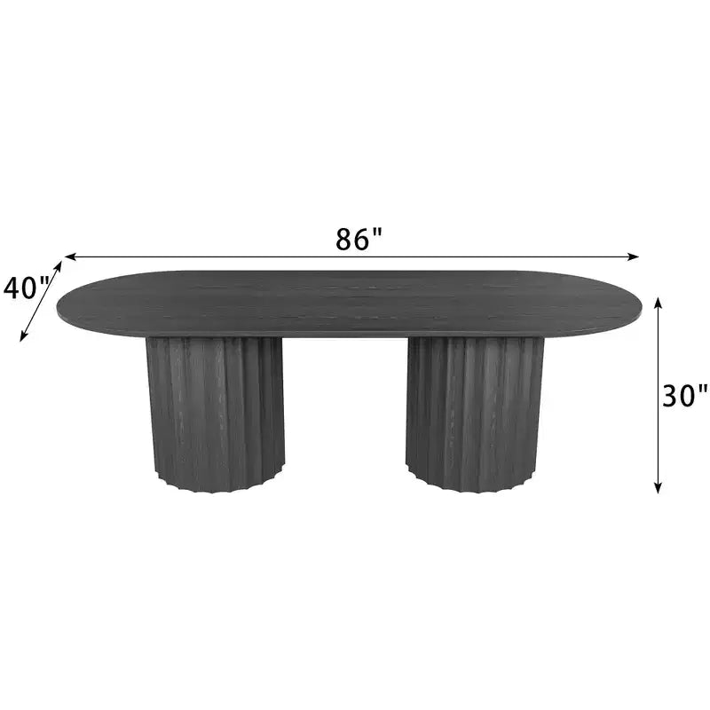 86 inch Cylindrical Double-base Oval Black Dining Table with 8 Dining chairs Suitable for Dining Room / Living Room