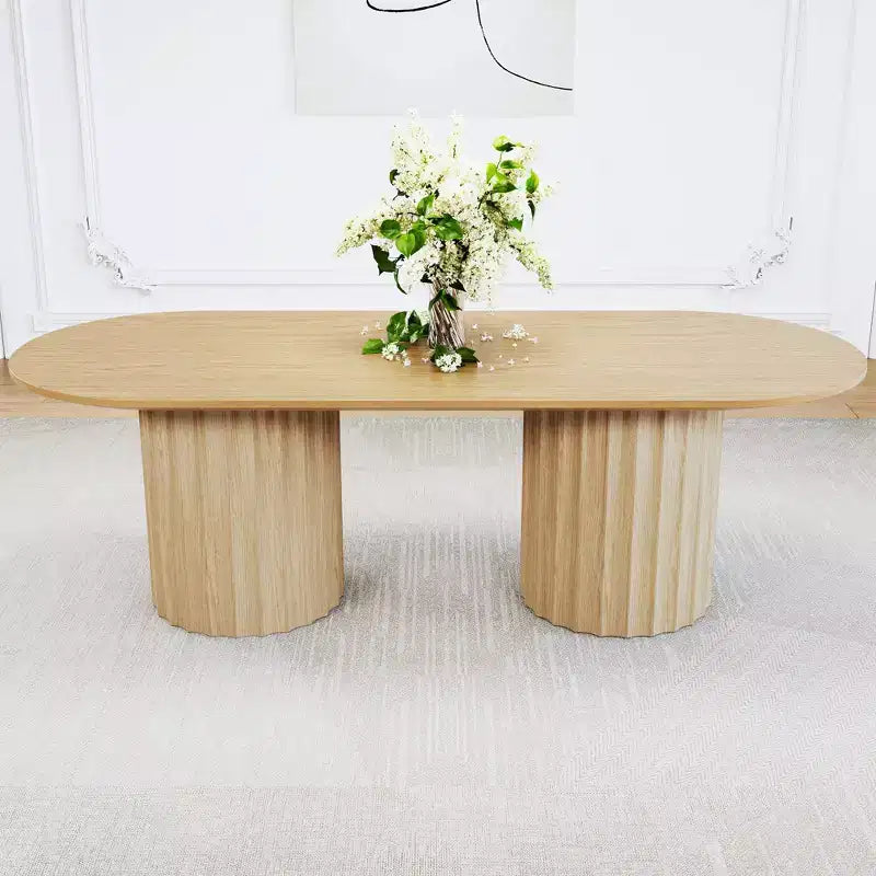86 inch Cylindrical Double-base Oval Black Dining Table with 8 Dining chairs Suitable for Dining Room / Living Room