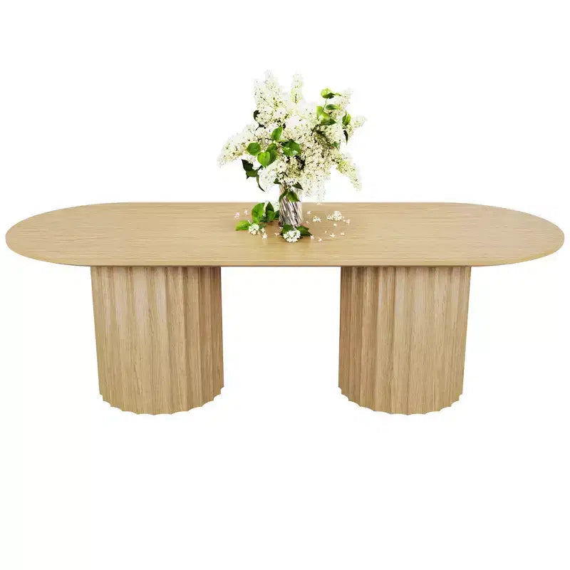 86 inch Cylindrical Double-base Oval Black Dining Table with 8 Dining chairs Suitable for Dining Room / Living Room