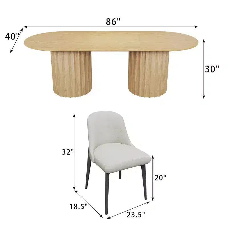 86 inch Cylindrical Double-base Oval Black Dining Table with 8 Dining chairs Suitable for Dining Room / Living Room