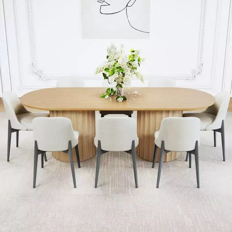 Tavolo da pranzo ovale nero cilindrico a doppia base da 86 pollici, con 8 sedie da pranzo, adatto per sala da pranzo / soggiorno