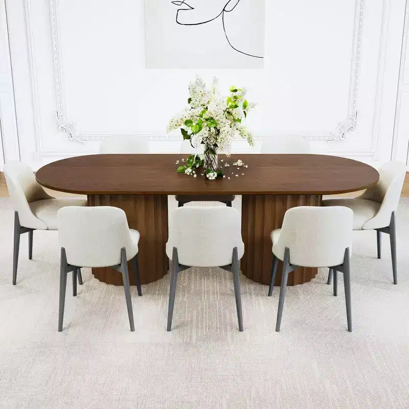 Tavolo da pranzo ovale nero cilindrico a doppia base da 86 pollici, con 8 sedie da pranzo, adatto per sala da pranzo / soggiorno