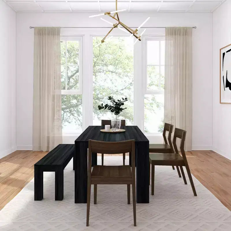 Set da pranzo moderno in legno massello da 72 con panca + 4 sedie