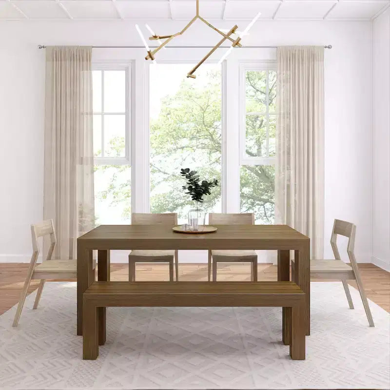 Set da pranzo moderno in legno massello da 72 con panca + 4 sedie
