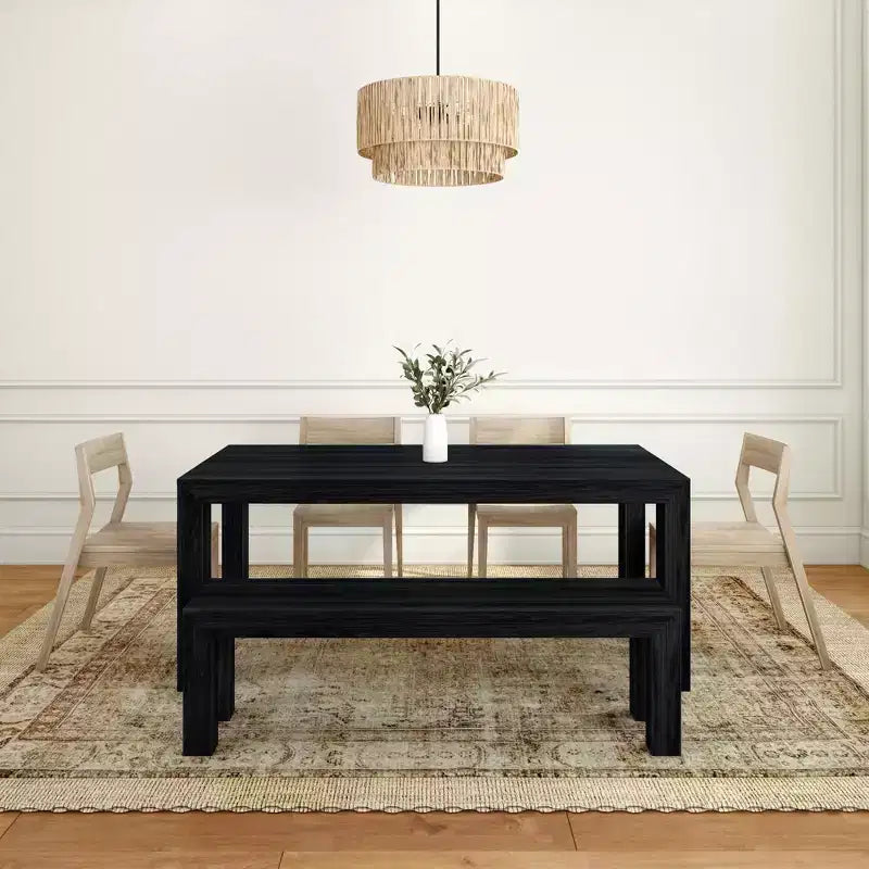 Set da pranzo moderno in legno massello da 72 con panca + 4 sedie