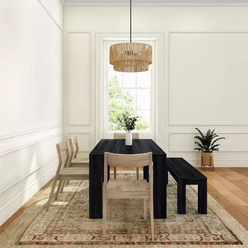 Set da pranzo moderno in legno massello da 72 con panca + 4 sedie