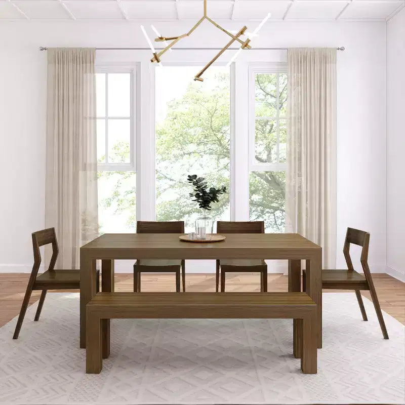 Set da pranzo moderno in legno massello da 72 con panca + 4 sedie