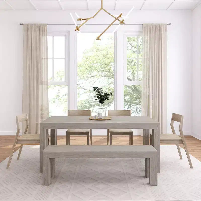Set da pranzo moderno in legno massello da 72 con panca + 4 sedie
