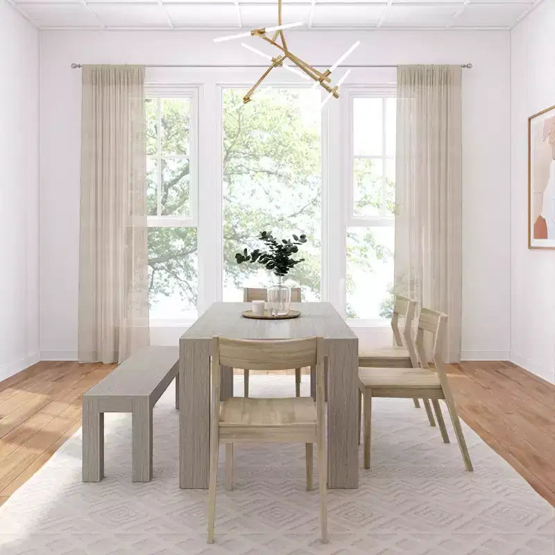 Set da pranzo moderno in legno massello da 72 con panca + 4 sedie