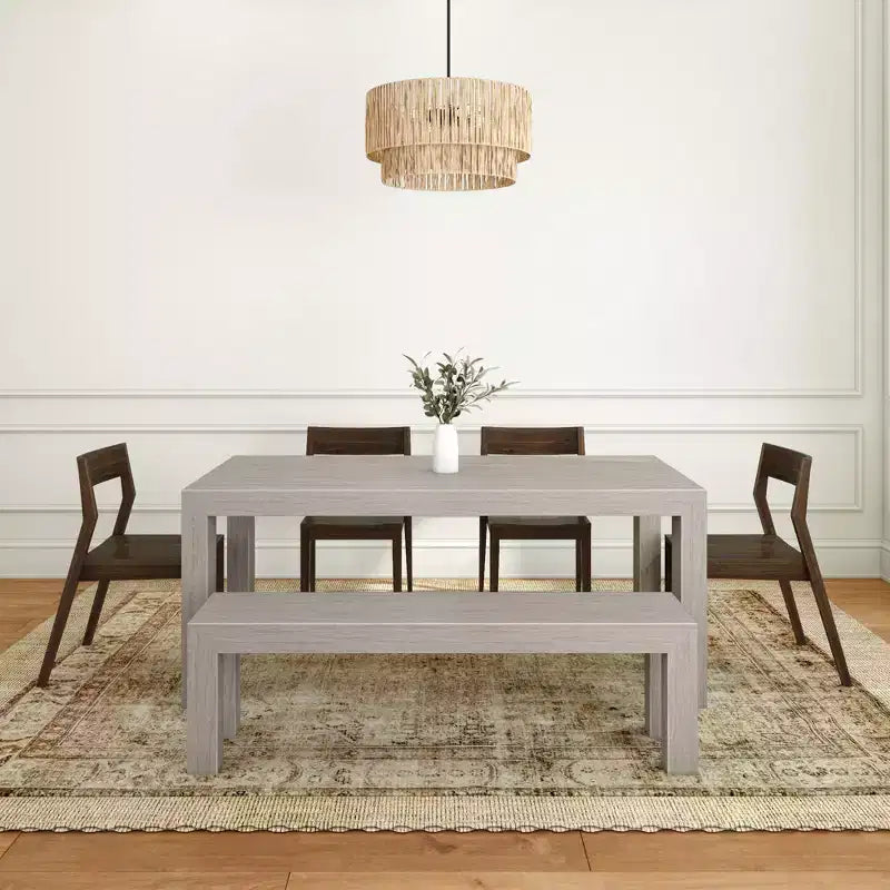 Set da pranzo moderno in legno massello da 72 con panca + 4 sedie