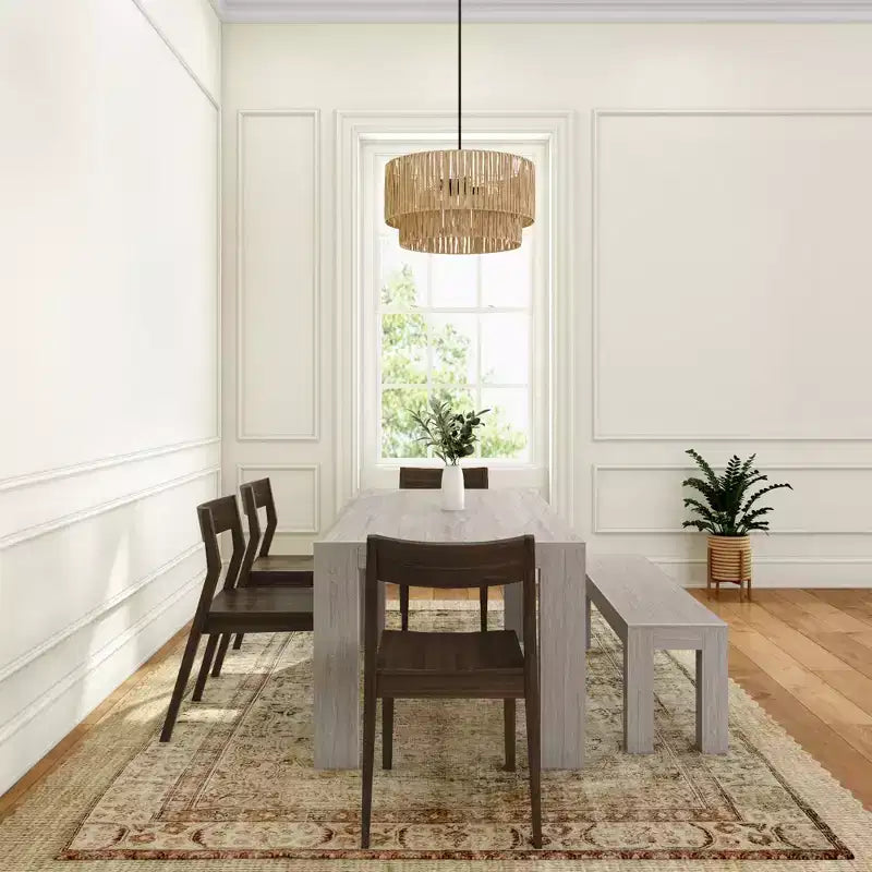 Set da pranzo moderno in legno massello da 72 con panca + 4 sedie