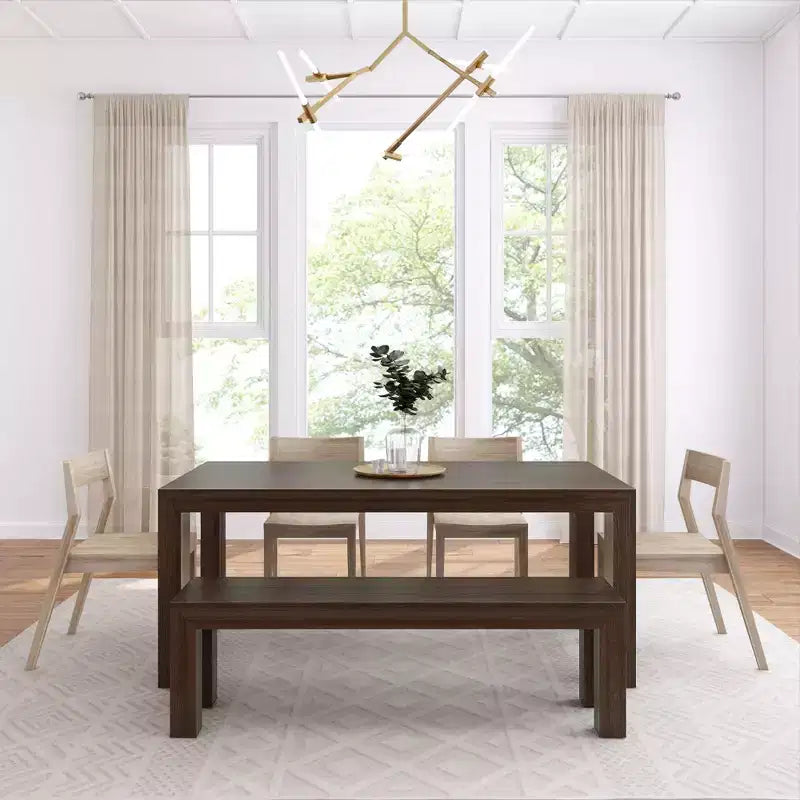 Set da pranzo moderno in legno massello da 72 con panca + 4 sedie