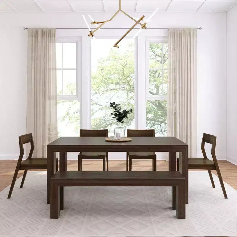 Set da pranzo moderno in legno massello da 72 con panca + 4 sedie