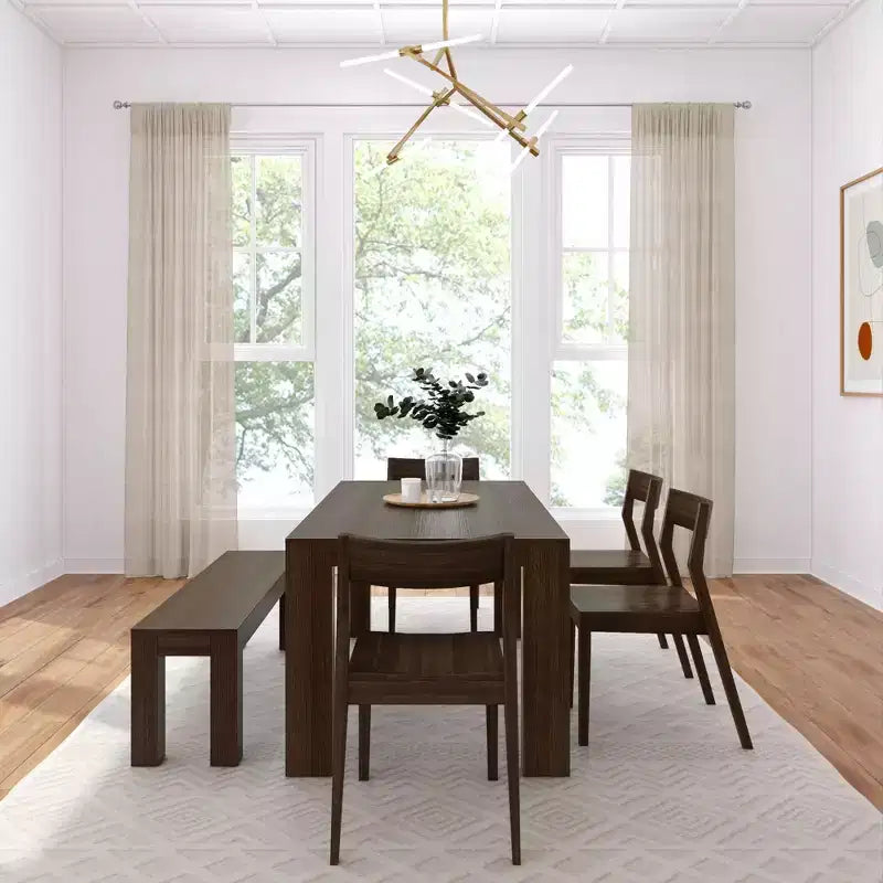 Set da pranzo moderno in legno massello da 72 con panca + 4 sedie