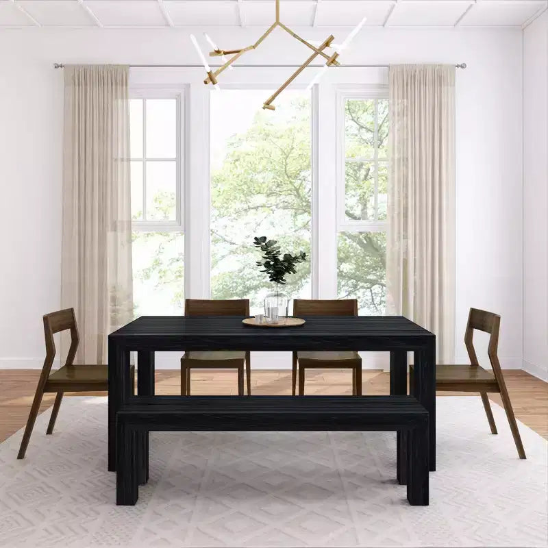 Set da pranzo moderno in legno massello da 72 con panca + 4 sedie