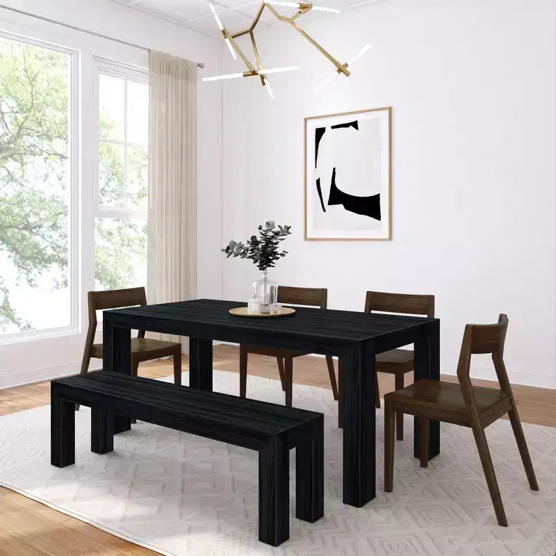 Set da pranzo moderno in legno massello da 72 con panca + 4 sedie