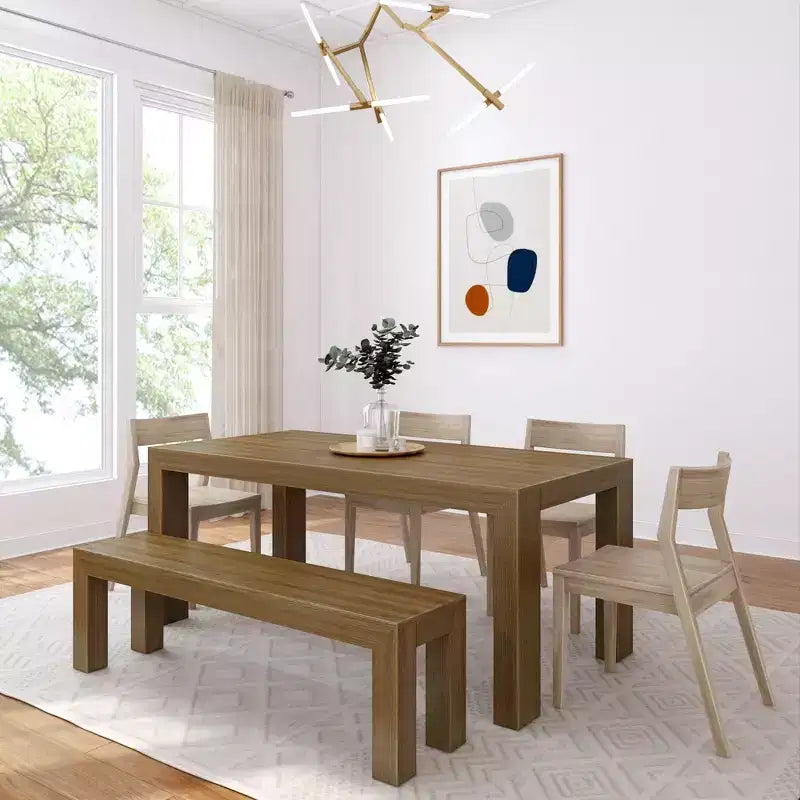 Set da pranzo moderno in legno massello da 72 con panca + 4 sedie
