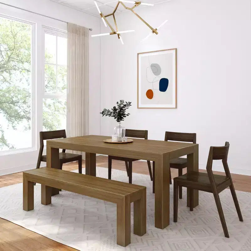 Set da pranzo moderno in legno massello da 72 con panca + 4 sedie