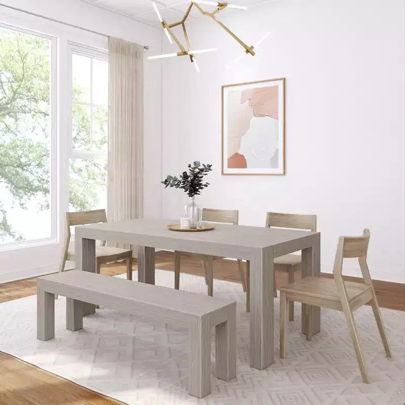 Set da pranzo moderno in legno massello da 72 con panca + 4 sedie