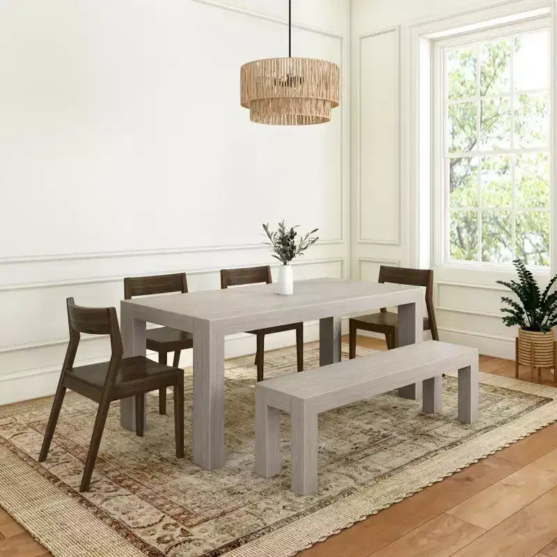 Set da pranzo moderno in legno massello da 72 con panca + 4 sedie