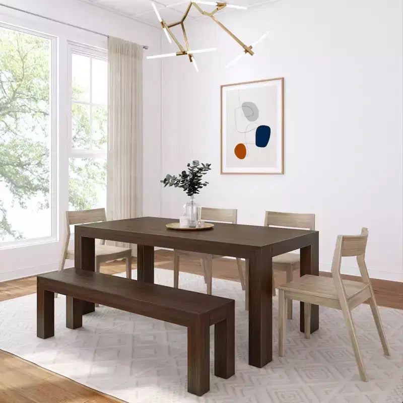 Set da pranzo moderno in legno massello da 72 con panca + 4 sedie