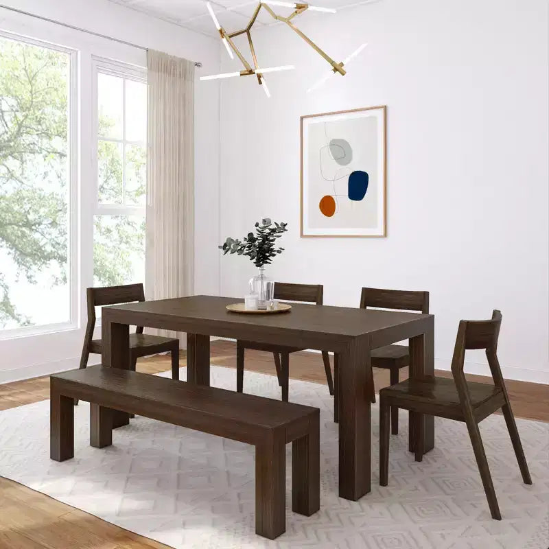 Set da pranzo moderno in legno massello da 72 con panca + 4 sedie