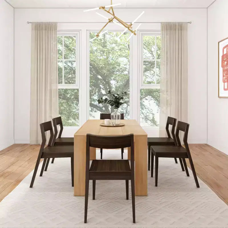 Plank+Beam 72 modernes Esstischset aus Massivholz, + 6 Stühle, Walnuss