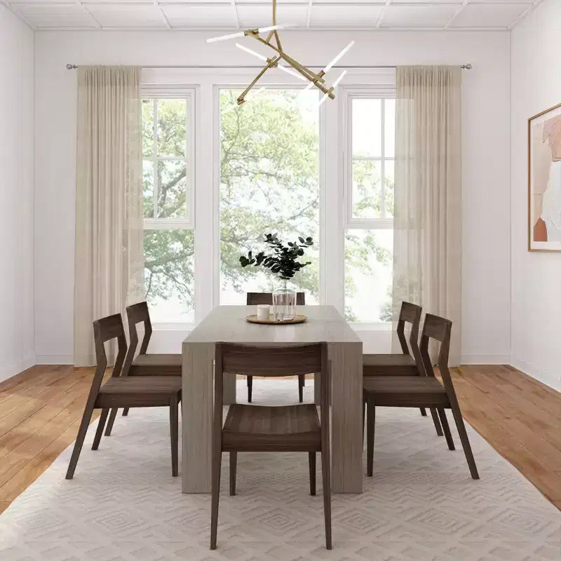 Plank+Beam 72 modernes Esstischset aus Massivholz, + 6 Stühle, Walnuss