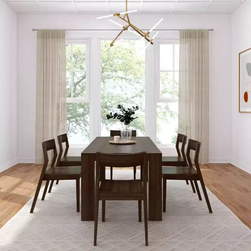 Plank+Beam 72 modernes Esstischset aus Massivholz, + 6 Stühle, Walnuss