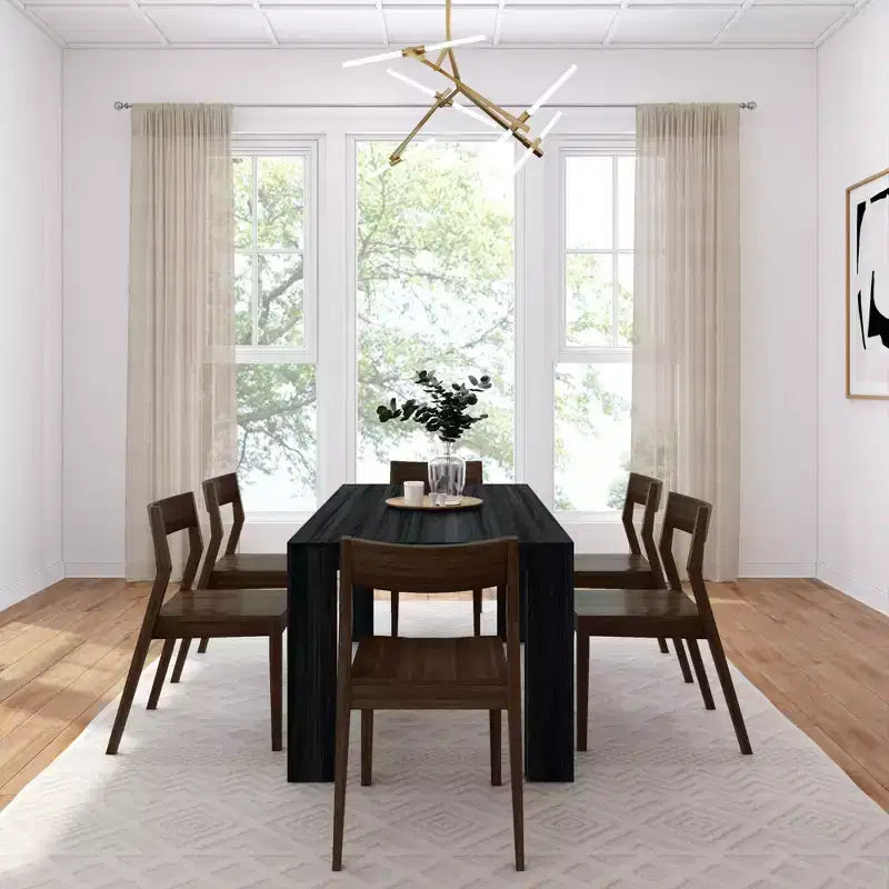 Plank+Beam 72 modernes Esstischset aus Massivholz, + 6 Stühle, Walnuss