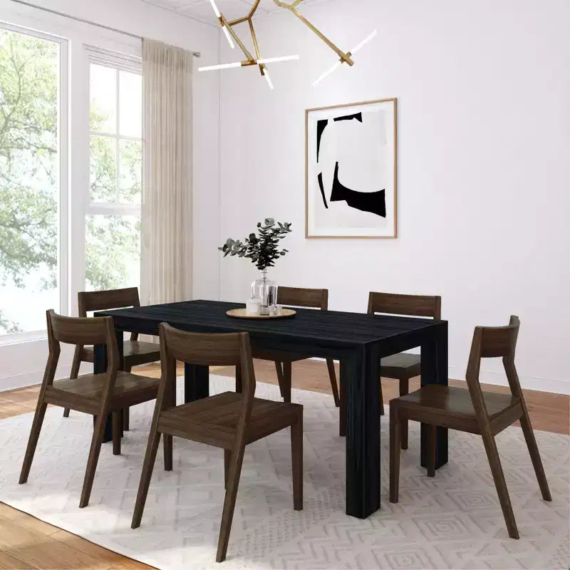 Plank+Beam 72 modernes Esstischset aus Massivholz, + 6 Stühle, Walnuss