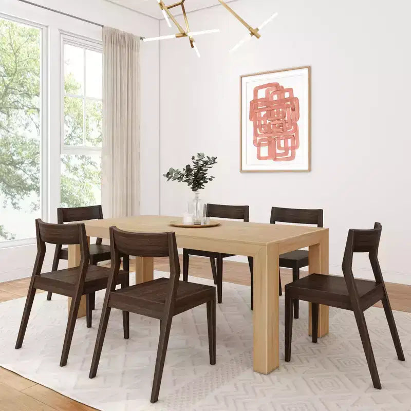 Sett ta' Mejda tal-Ikel Moderna Plank+Beam 72 b'Injam Solidu, + 6 Siġġijiet, Ġewż