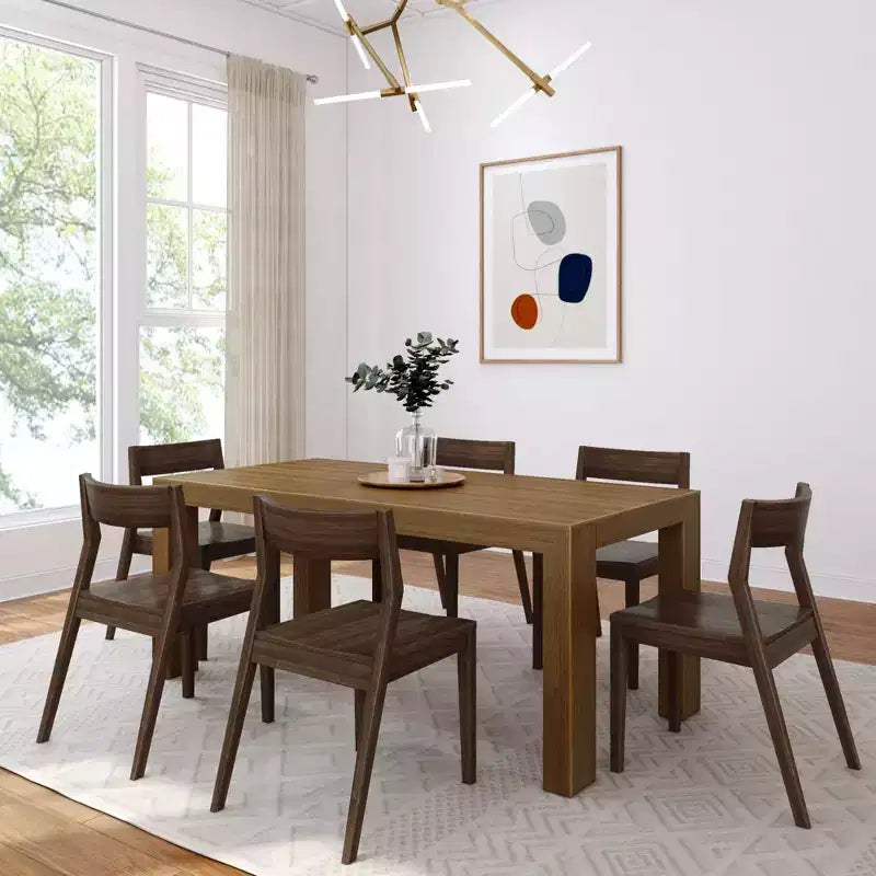Sett ta' Mejda tal-Ikel Moderna Plank+Beam 72 b'Injam Solidu, + 6 Siġġijiet, Ġewż