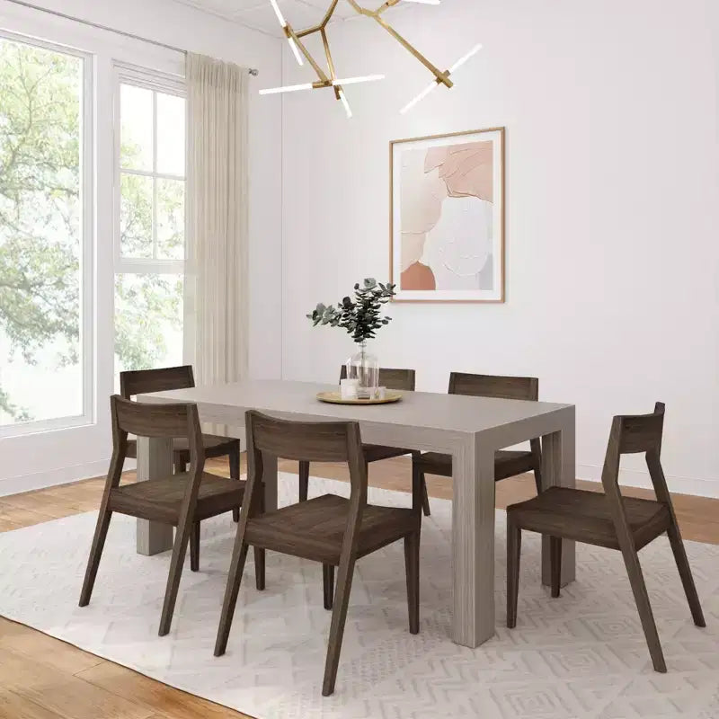 Sett ta' Mejda tal-Ikel Moderna Plank+Beam 72 b'Injam Solidu, + 6 Siġġijiet, Ġewż