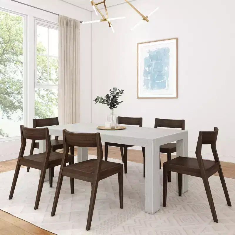 Sett ta' Mejda tal-Ikel Moderna Plank+Beam 72 b'Injam Solidu, + 6 Siġġijiet, Ġewż
