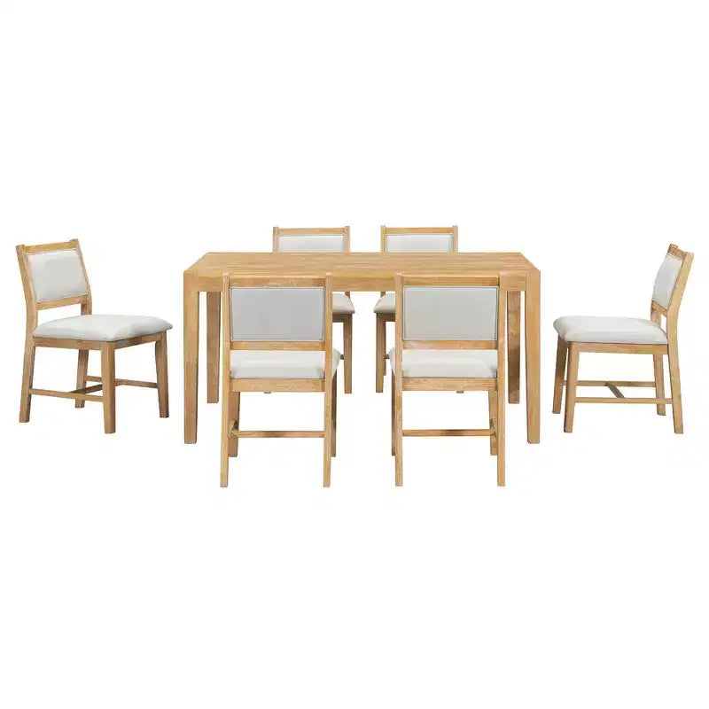 Homy Casa 7-teiliges Esszimmer-Set aus Holz mit 6 gepolsterten Stühlen, naturfarbene Oberfläche