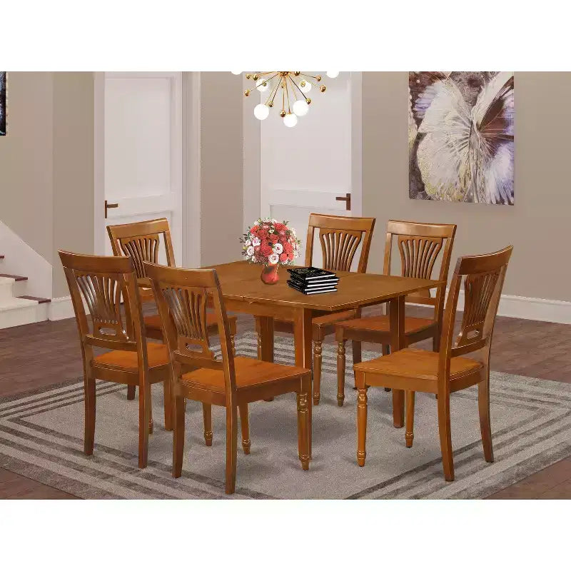 Set da pranzo da cucina da 7 pezzi - Tavolo rettangolare con prolunga a farfalla e 6 sedie - Struttura in legno massello