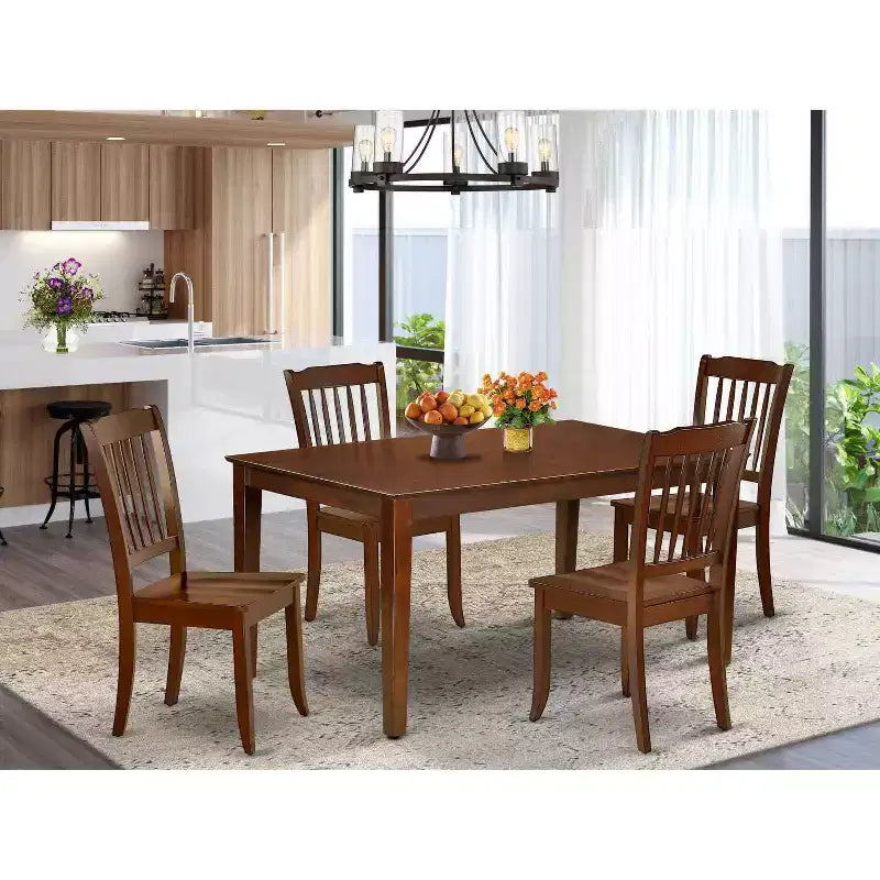 5-teiliges Terrassen-Esszimmerset im Strandstil, rechteckiger Tisch und Stühle, Gartenmöbel, 60 Inch